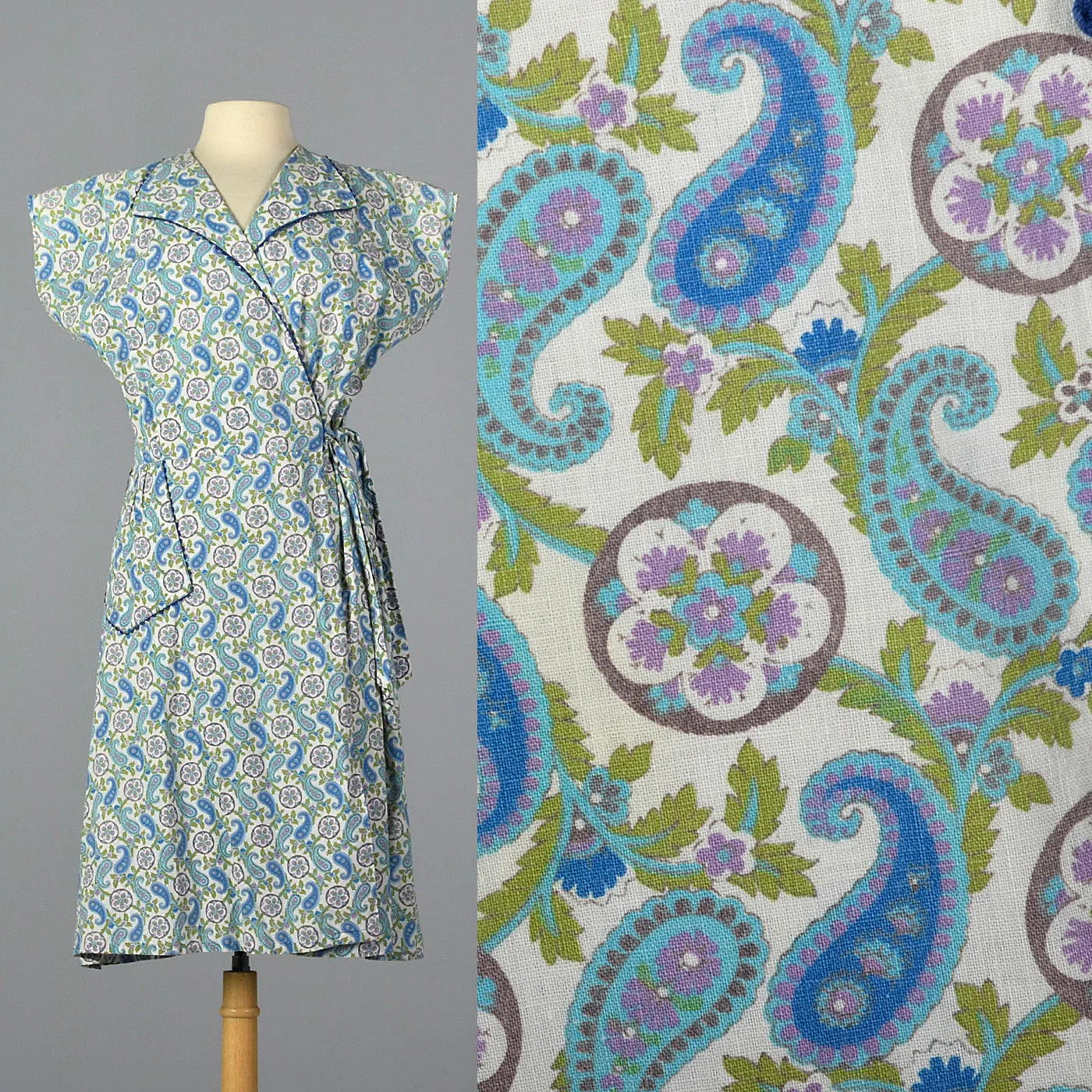 1950s Cotton Print Wrap Dress