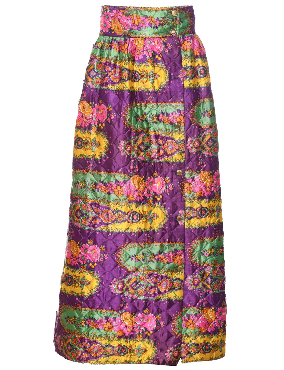 1970s Floral Pattern Midi Skirt - M