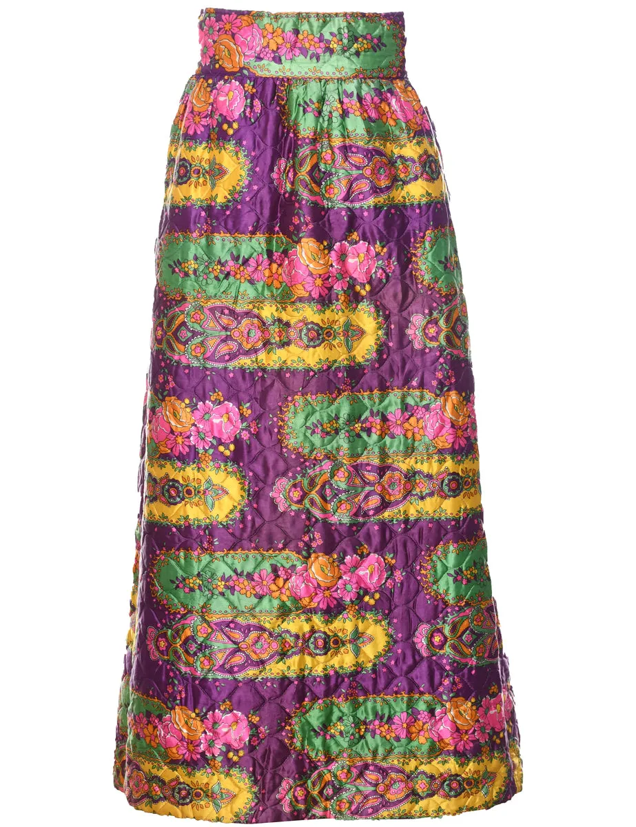 1970s Floral Pattern Midi Skirt - M