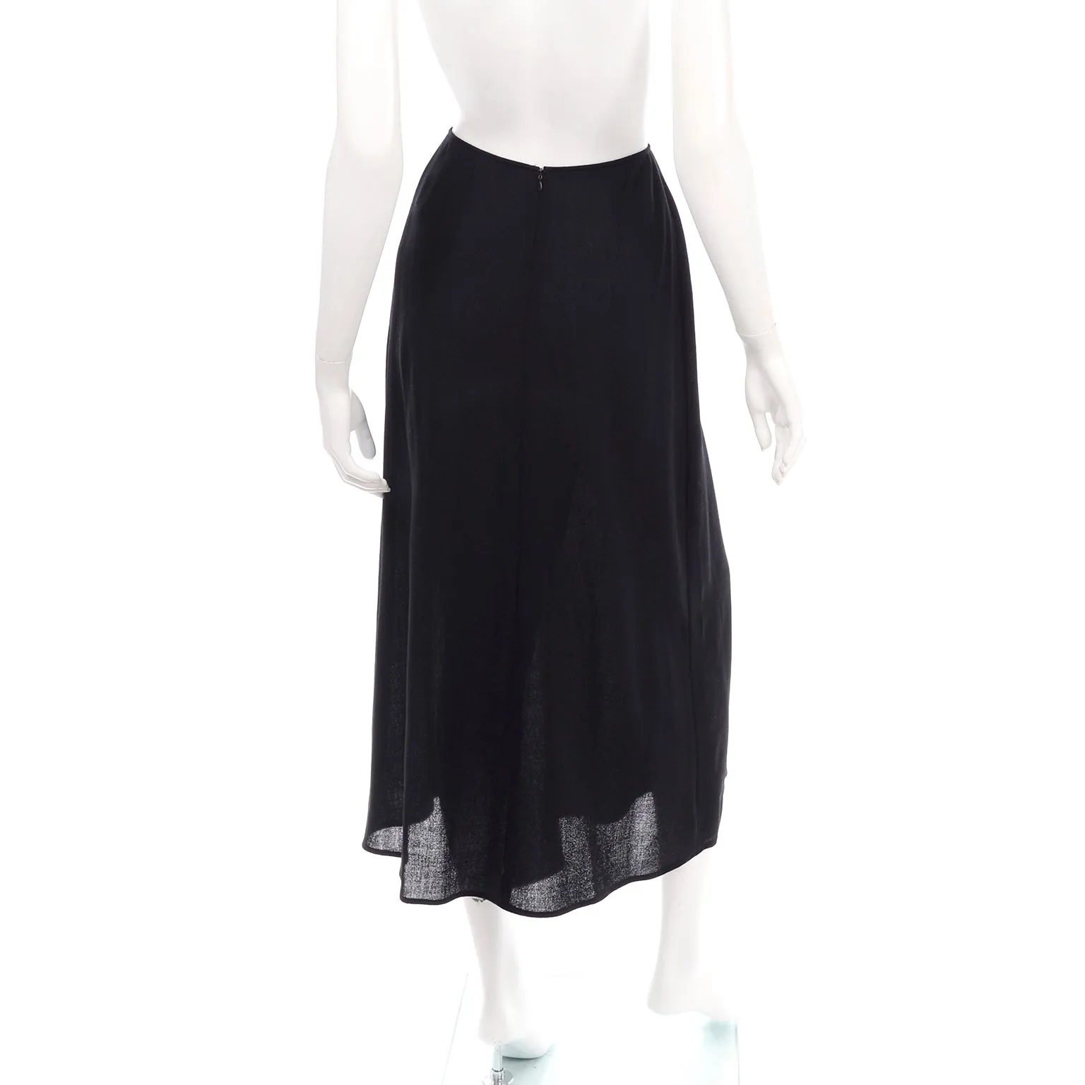 1990s Emanuel Ungro Black Wool Crepe Faux Wrap Midi Skirt