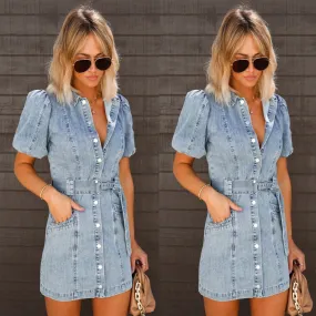 23 Europe and America Cross Border Spring and Summer New Fashion Sexy Loose Casual Denim Short Sleeve Dress Women's Clothing 3229