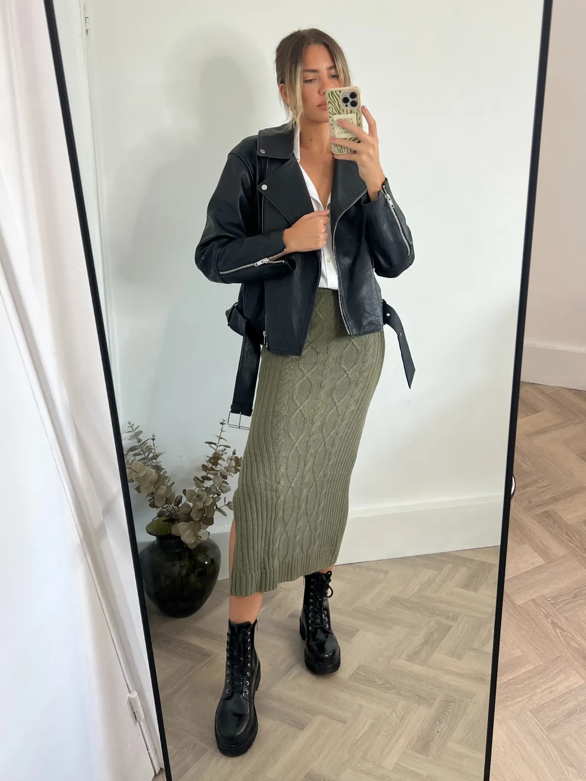 Abbi Cable Knit Midi Skirt / Khaki