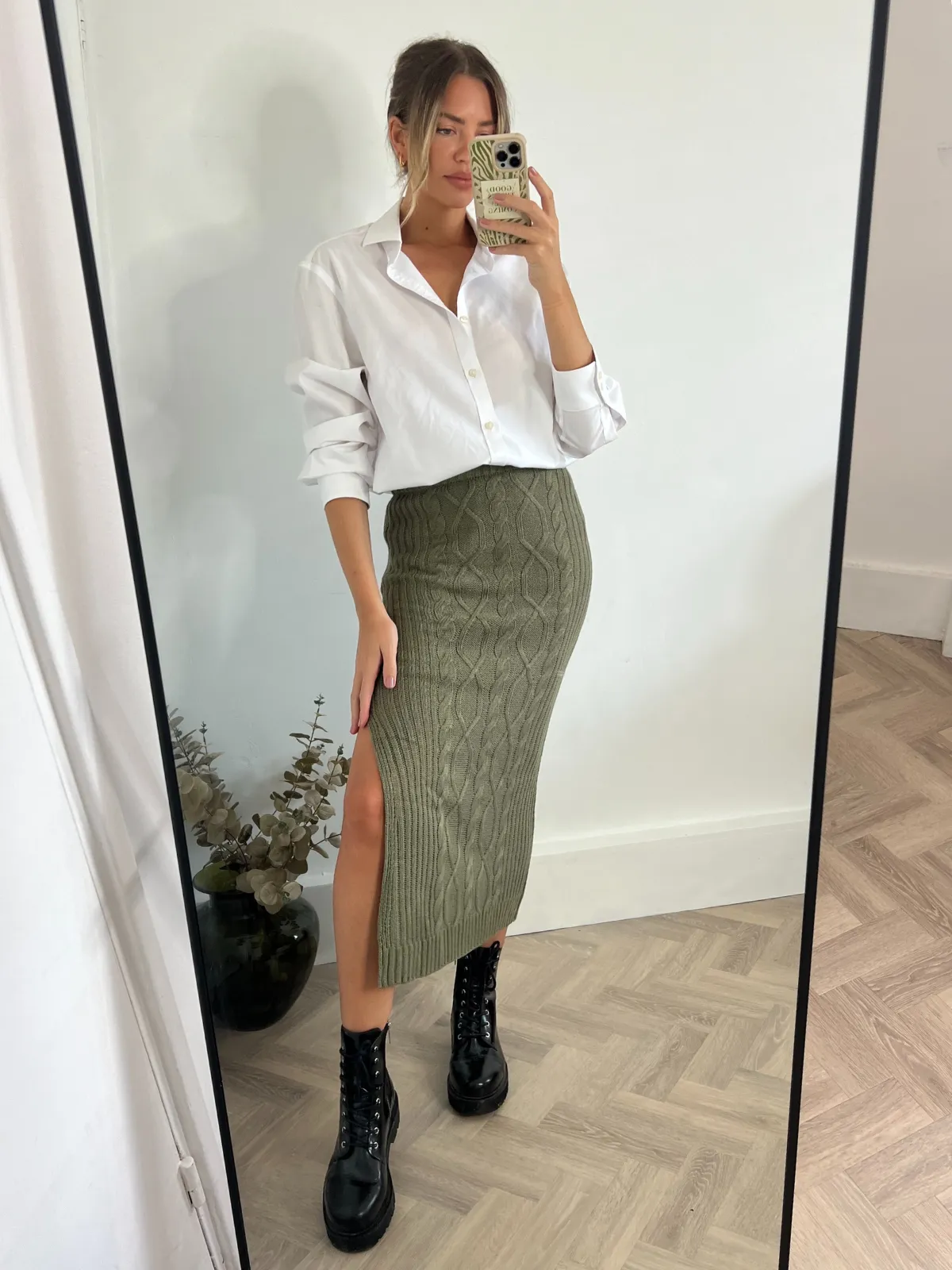 Abbi Cable Knit Midi Skirt / Khaki