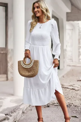 Accordion Smocked Flounce Sleeve Midi Dress