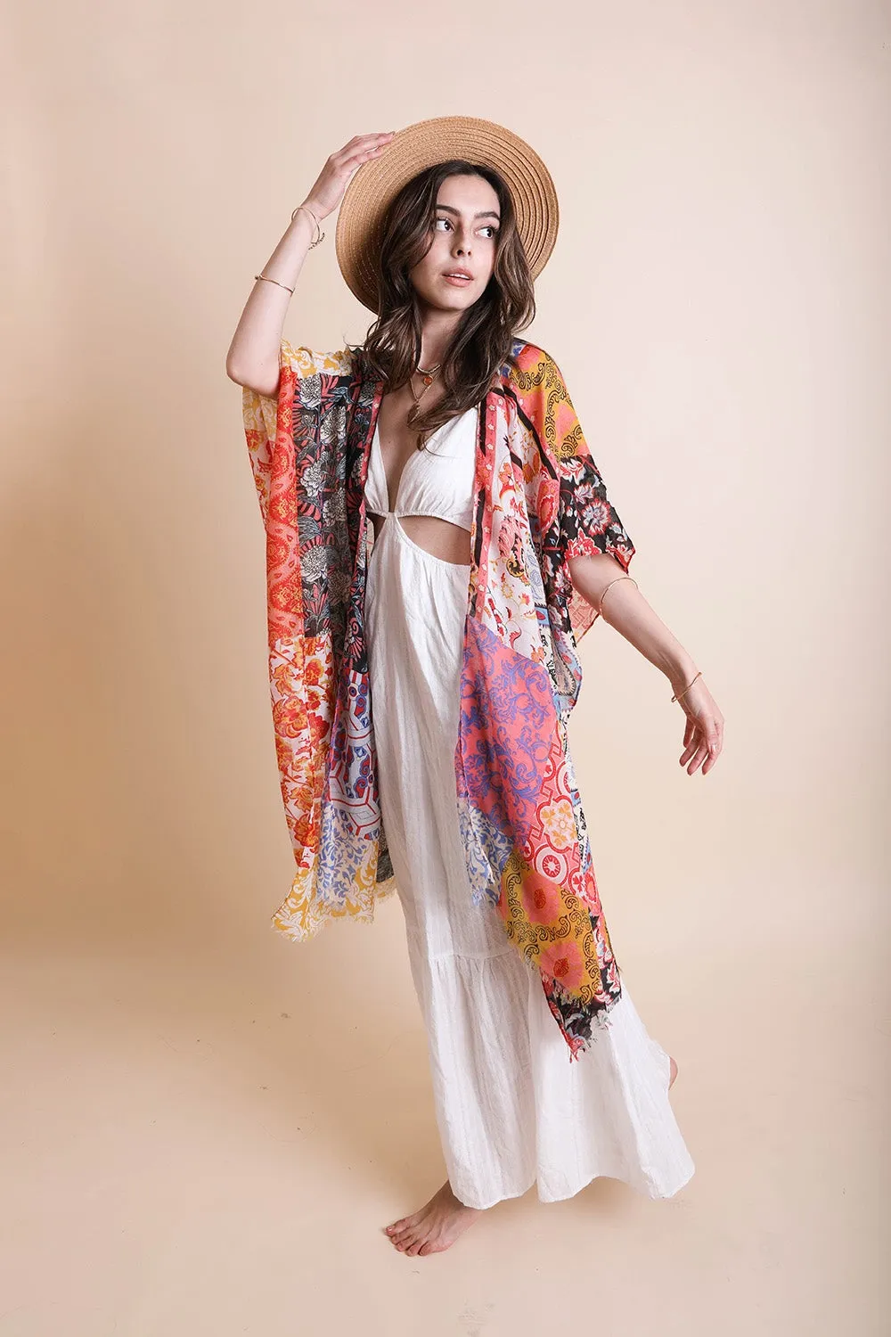 ADELAIDE PATCHWORK PRINTED LIGHTWEIGHT KIMONO