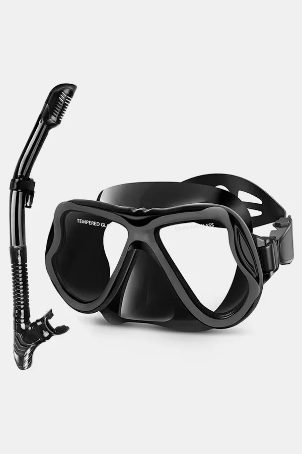 Adults Dry Snorkel Set Panoramic Wide View Anti-Fog Scuba Diving Mask