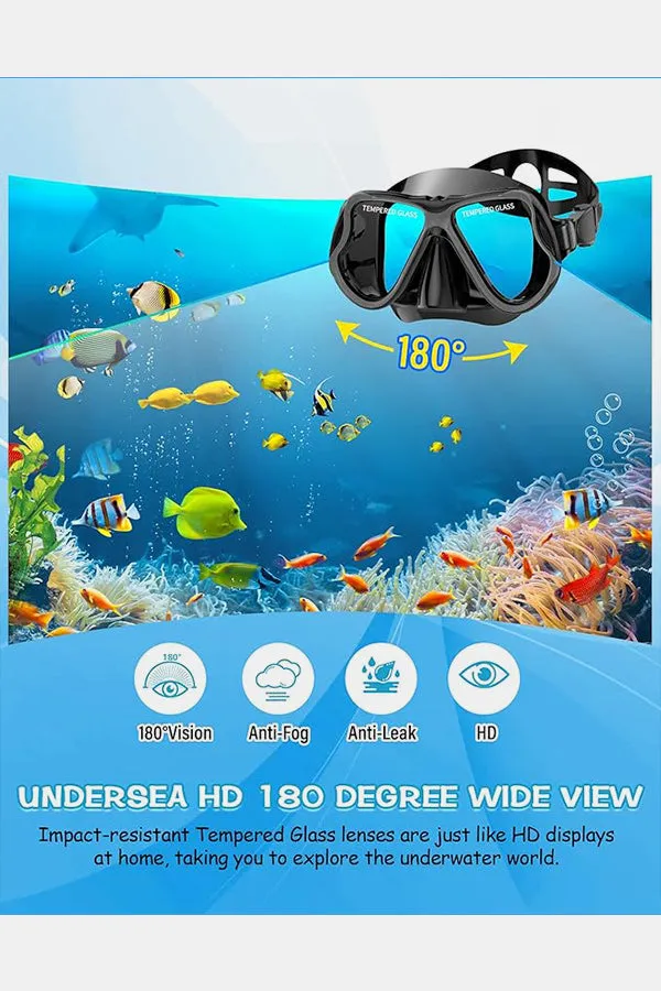 Adults Dry Snorkel Set Panoramic Wide View Anti-Fog Scuba Diving Mask