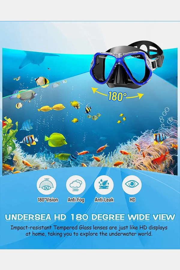 Adults Dry Snorkel Set Panoramic Wide View Anti-Fog Scuba Diving Mask