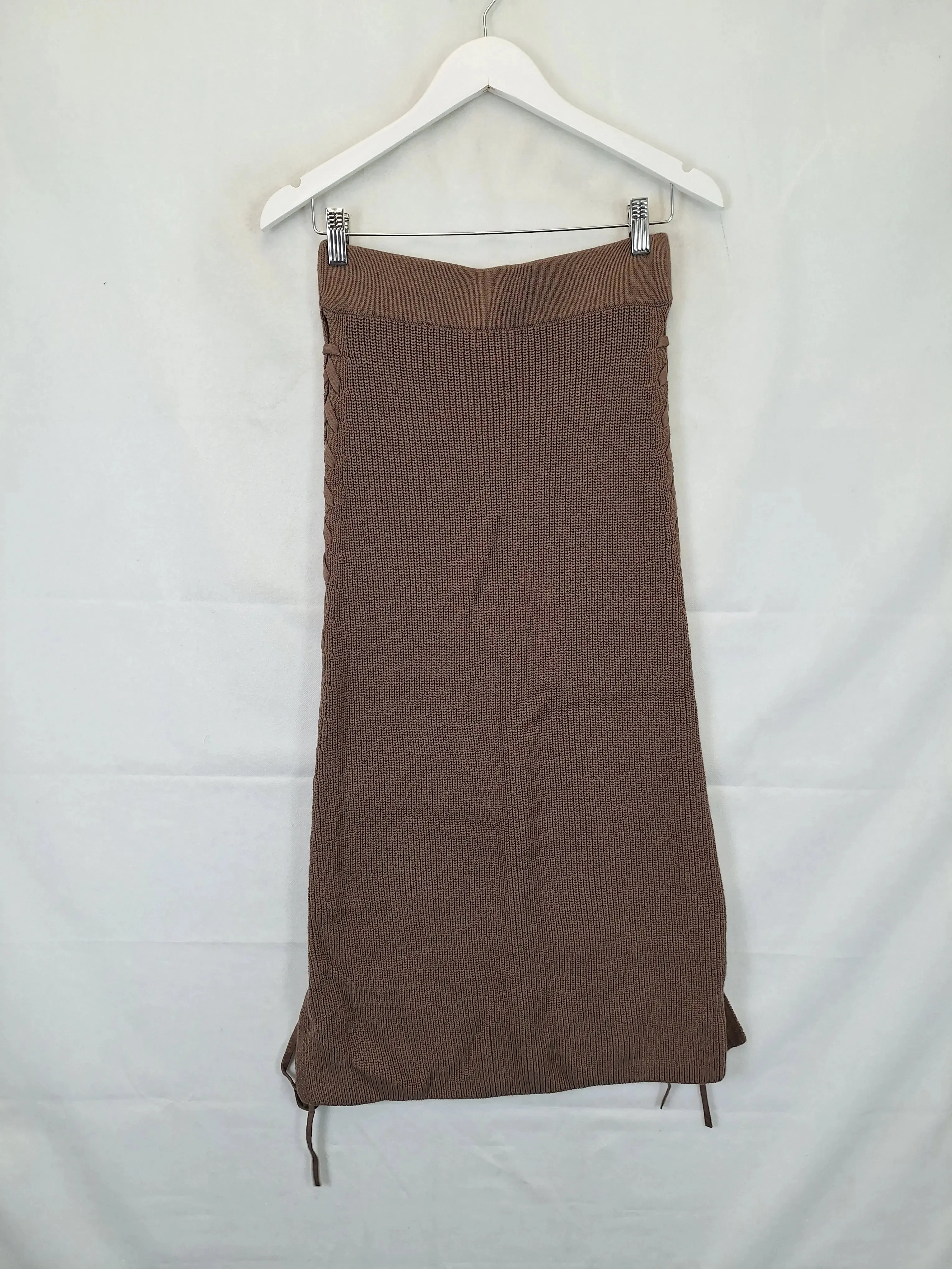 Aere Essential Chocolate Knit Midi Skirt Size 10