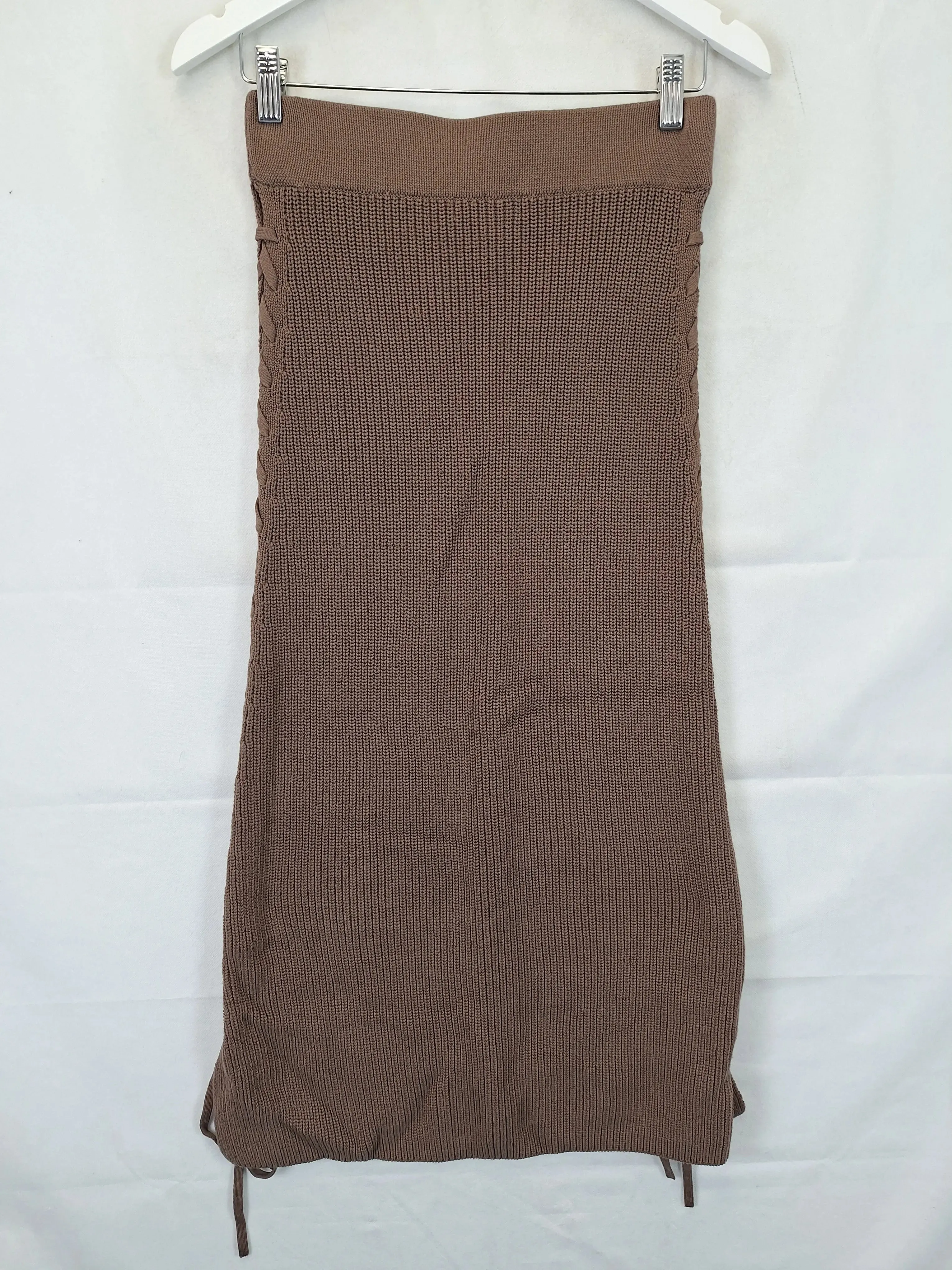 Aere Essential Chocolate Knit Midi Skirt Size 10