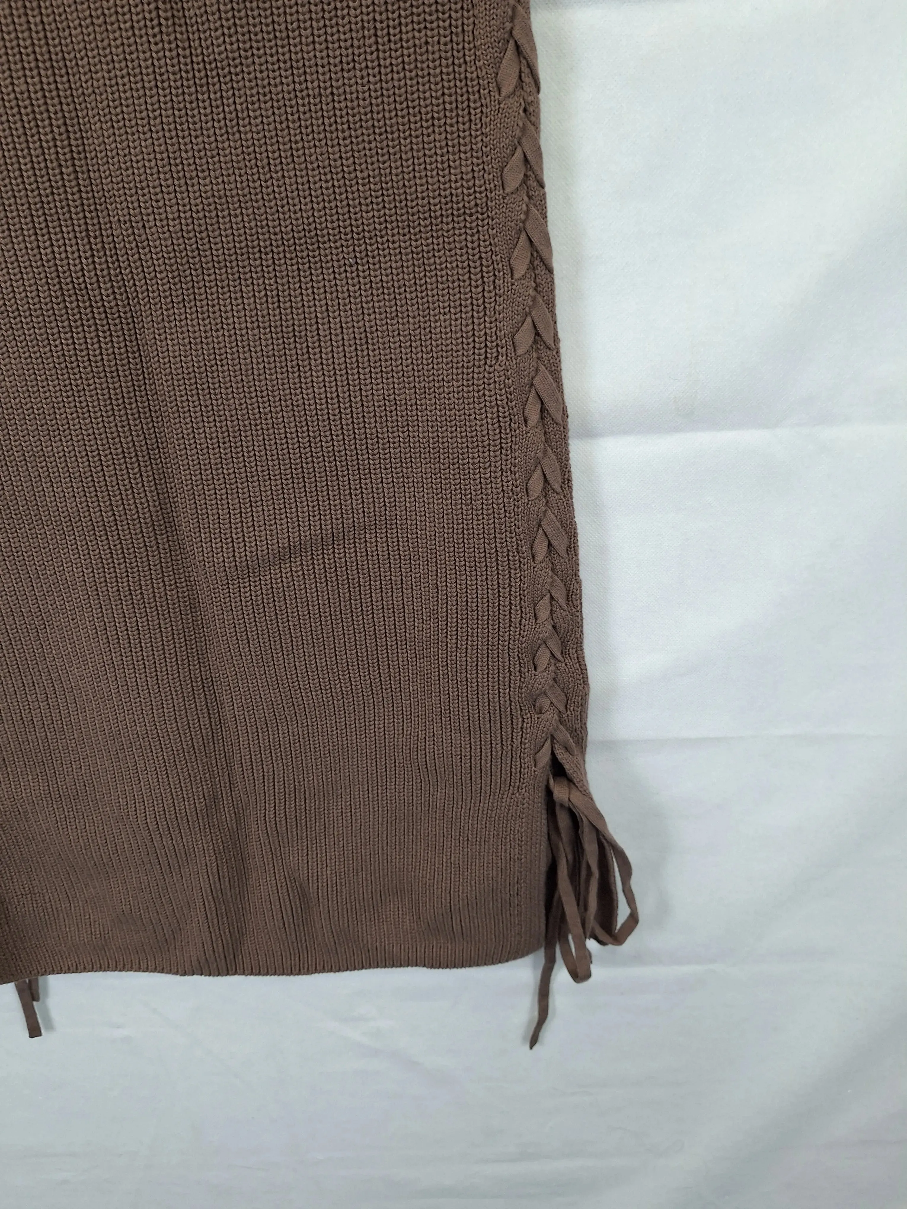 Aere Essential Chocolate Knit Midi Skirt Size 10