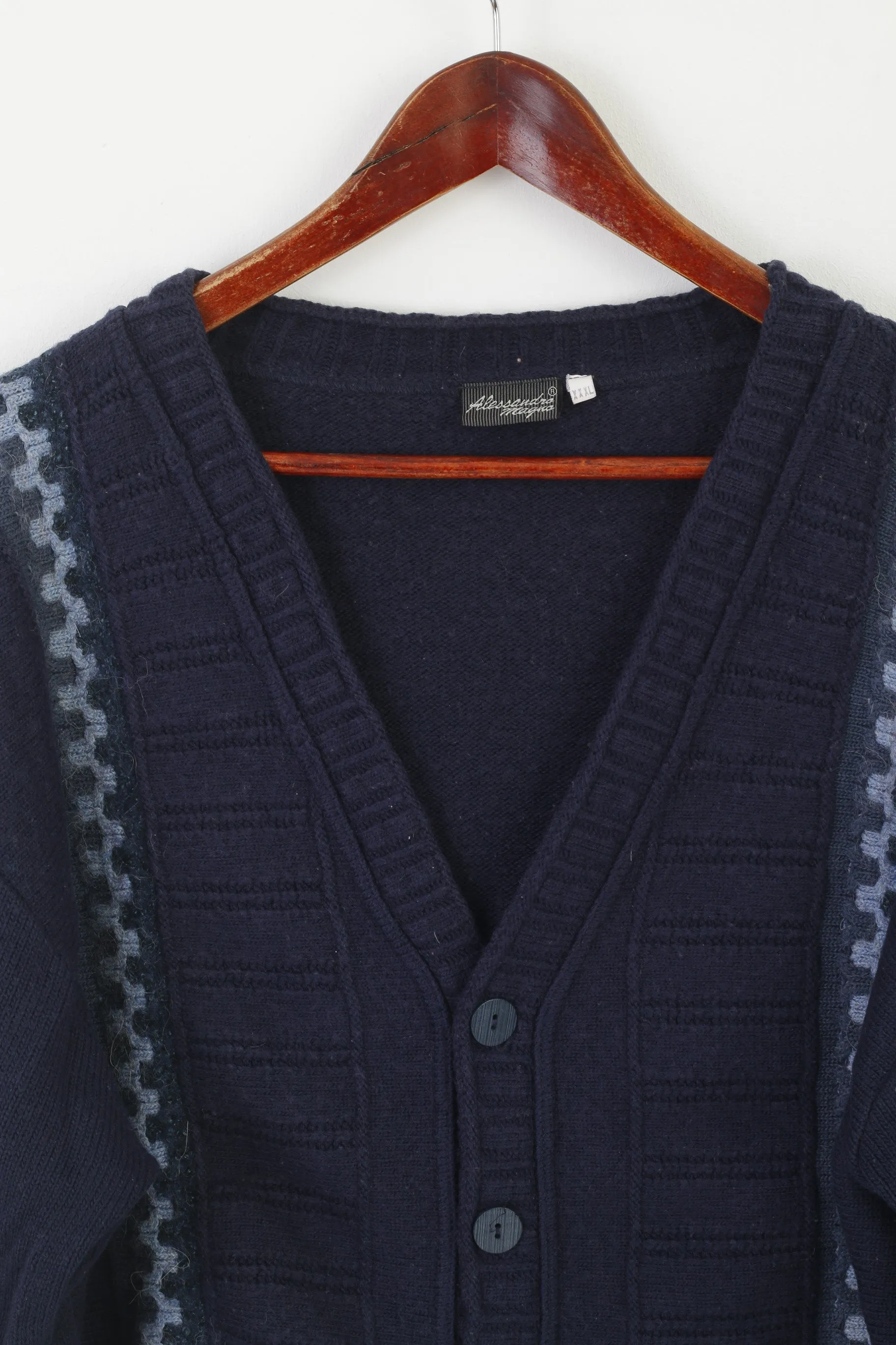 Alessandro Magno Men 3XL (2XL) Cardigan Navy Wool Vintage Made in Italy Sweater