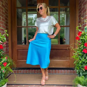 Amber Satin Midi Skirt | Aqua