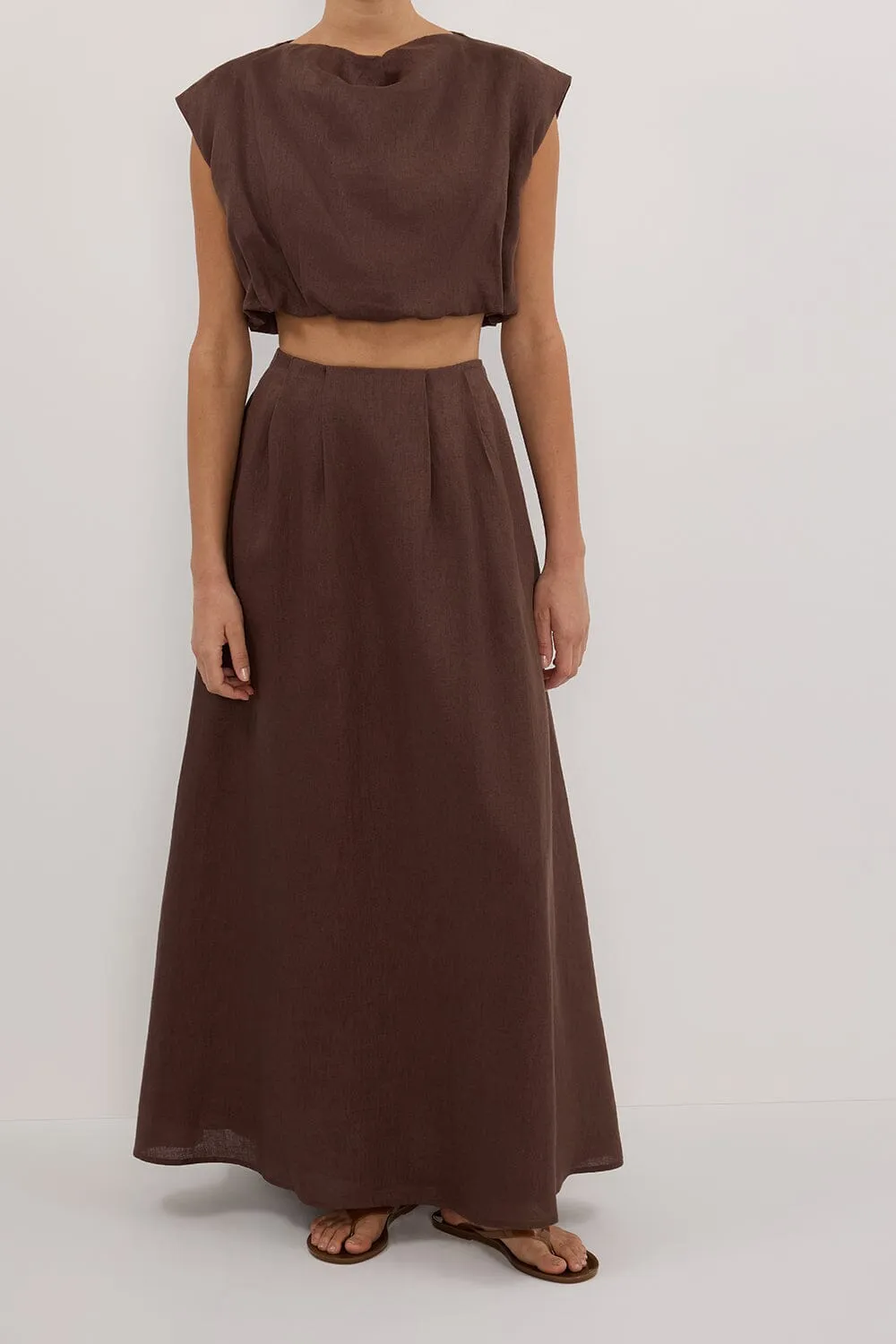 AMY CHOC LINEN MIDI SKIRT