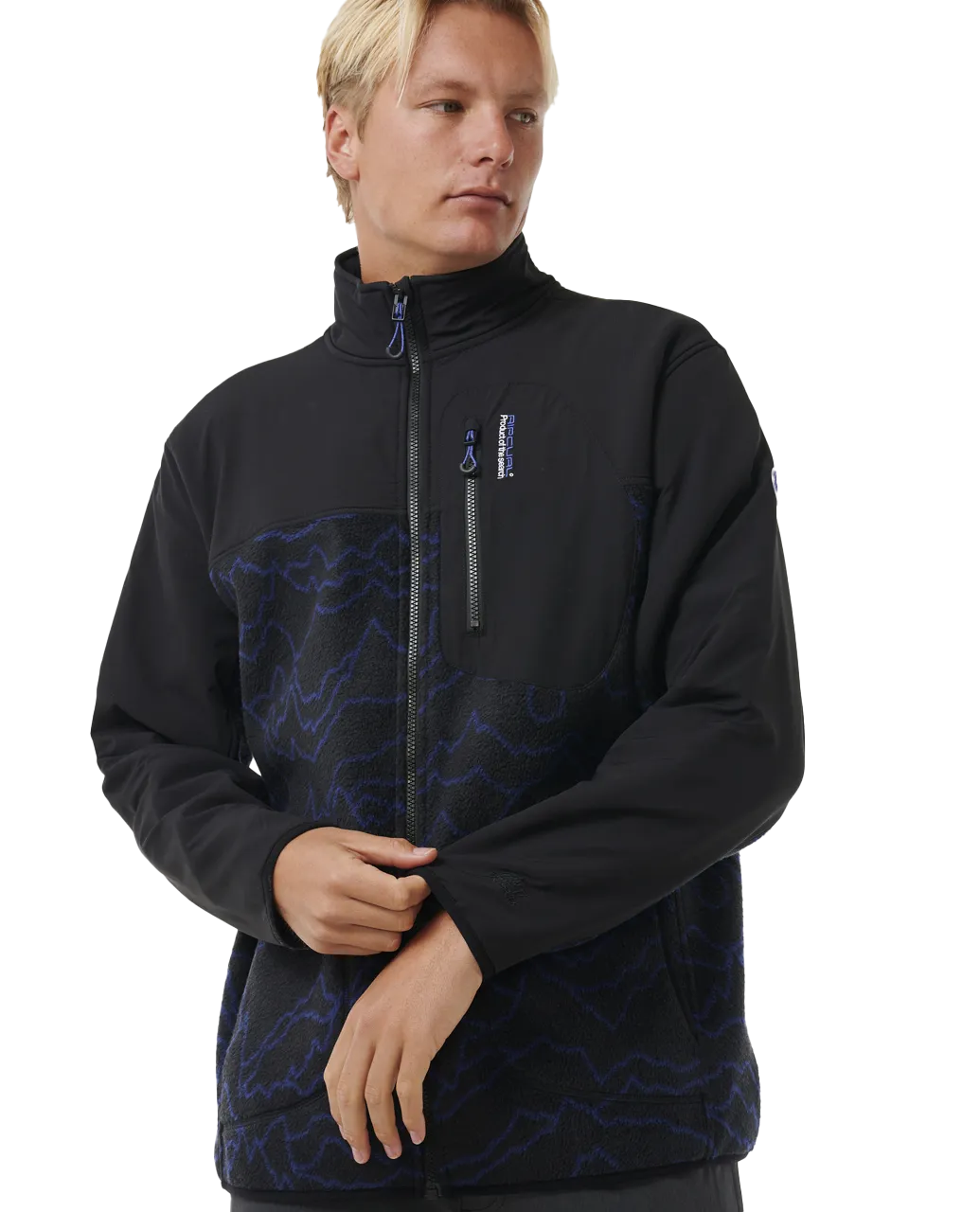 Anti-Series Search Zip Fleece Jacket in Black & Berry