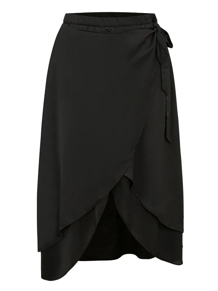 Anti-Wrinkle Ruffles Ties Asymmetrical Hem Skirt