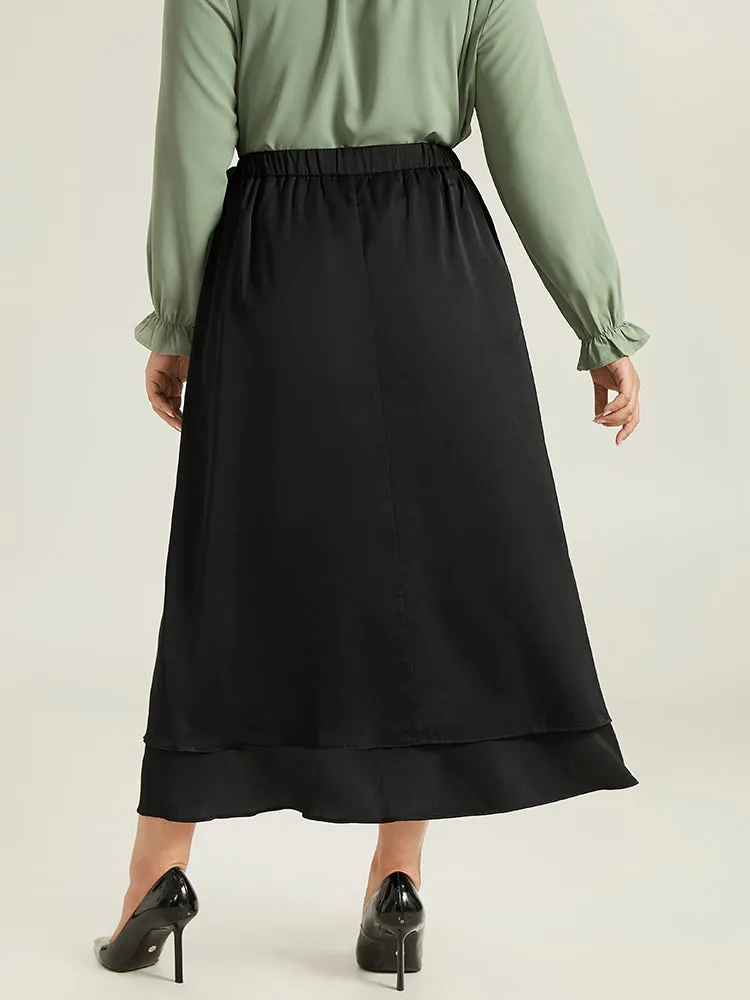 Anti-Wrinkle Ruffles Ties Asymmetrical Hem Skirt