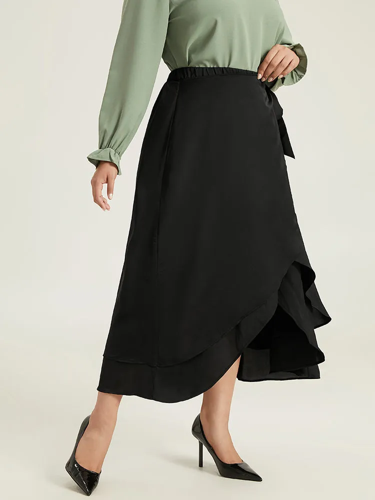 Anti-Wrinkle Ruffles Ties Asymmetrical Hem Skirt