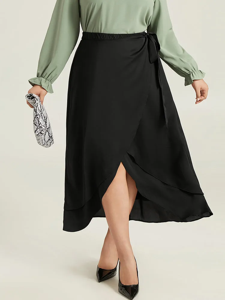 Anti-Wrinkle Ruffles Ties Asymmetrical Hem Skirt