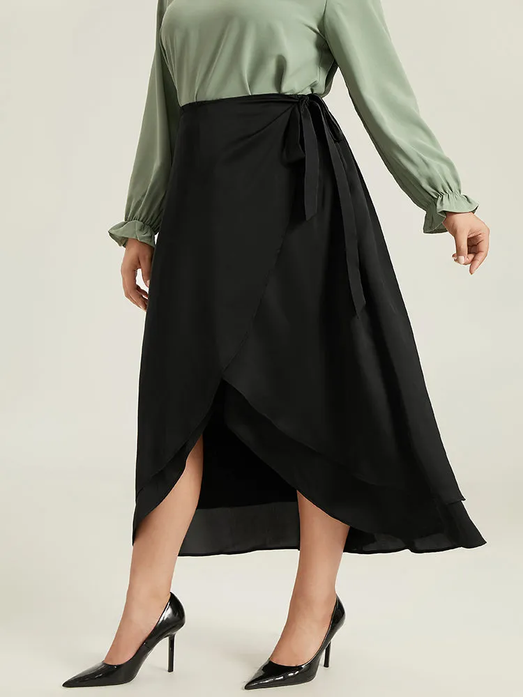 Anti-Wrinkle Ruffles Ties Asymmetrical Hem Skirt