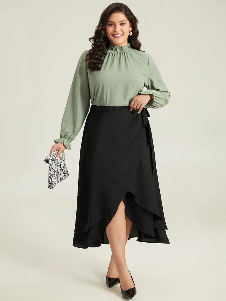 Anti-Wrinkle Ruffles Ties Asymmetrical Hem Skirt