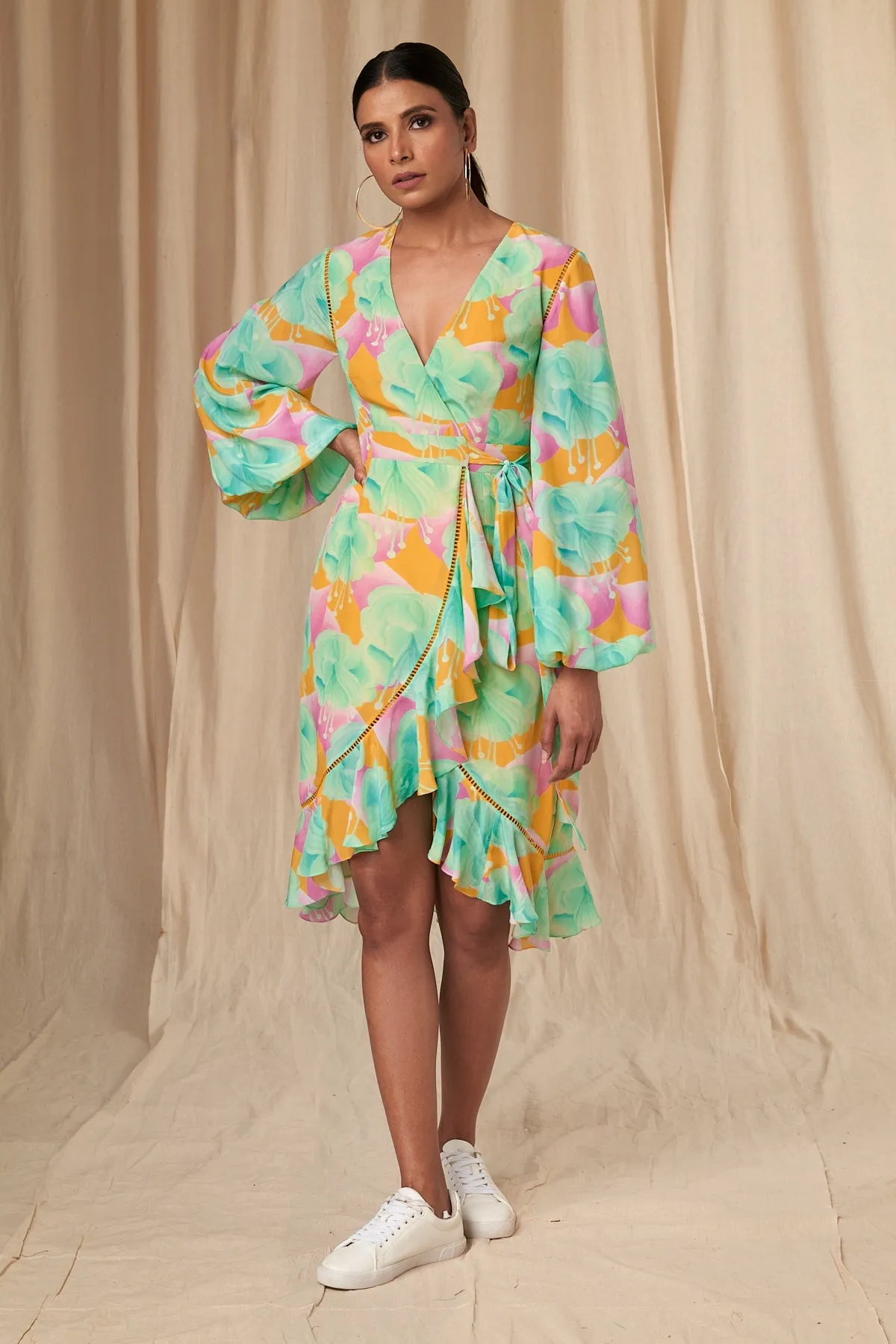 Aquamarine Bloomerang Wrap Dress