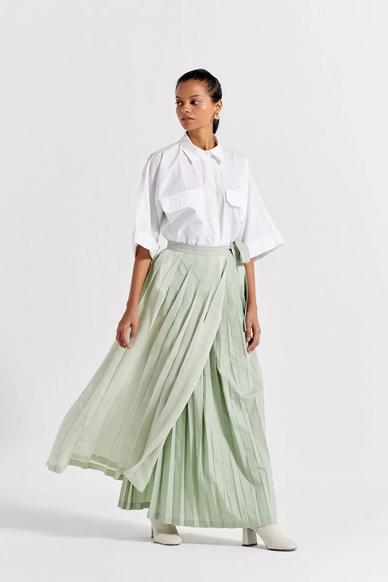 Asymmetric Pleat Skirt Co-ord (Set of 2) - Mint