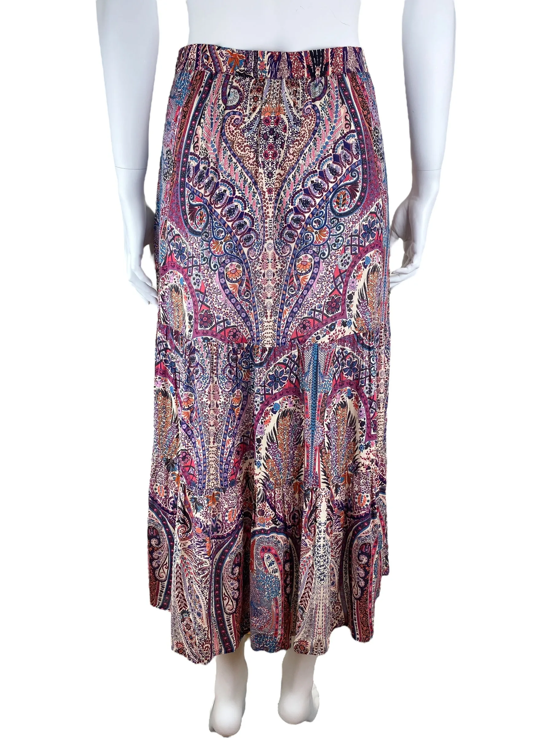 ba&sh Women's Paisley Lady Tiered Midi Skirt Rose Multi Size 1 (FR), 4 (US)