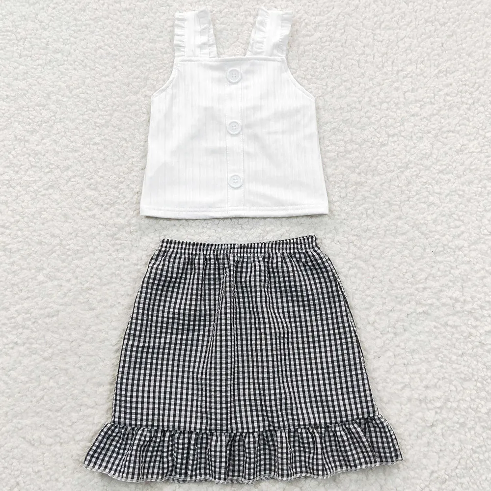 Baby Girls Clothes Black Plaid Skirt Strap Top Clothing Sets GSD0262