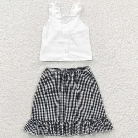 Baby Girls Clothes Black Plaid Skirt Strap Top Clothing Sets GSD0262