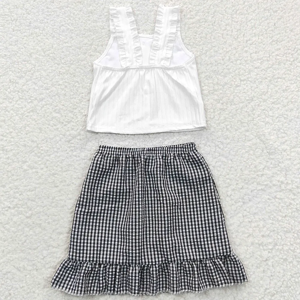 Baby Girls Clothes Black Plaid Skirt Strap Top Clothing Sets GSD0262