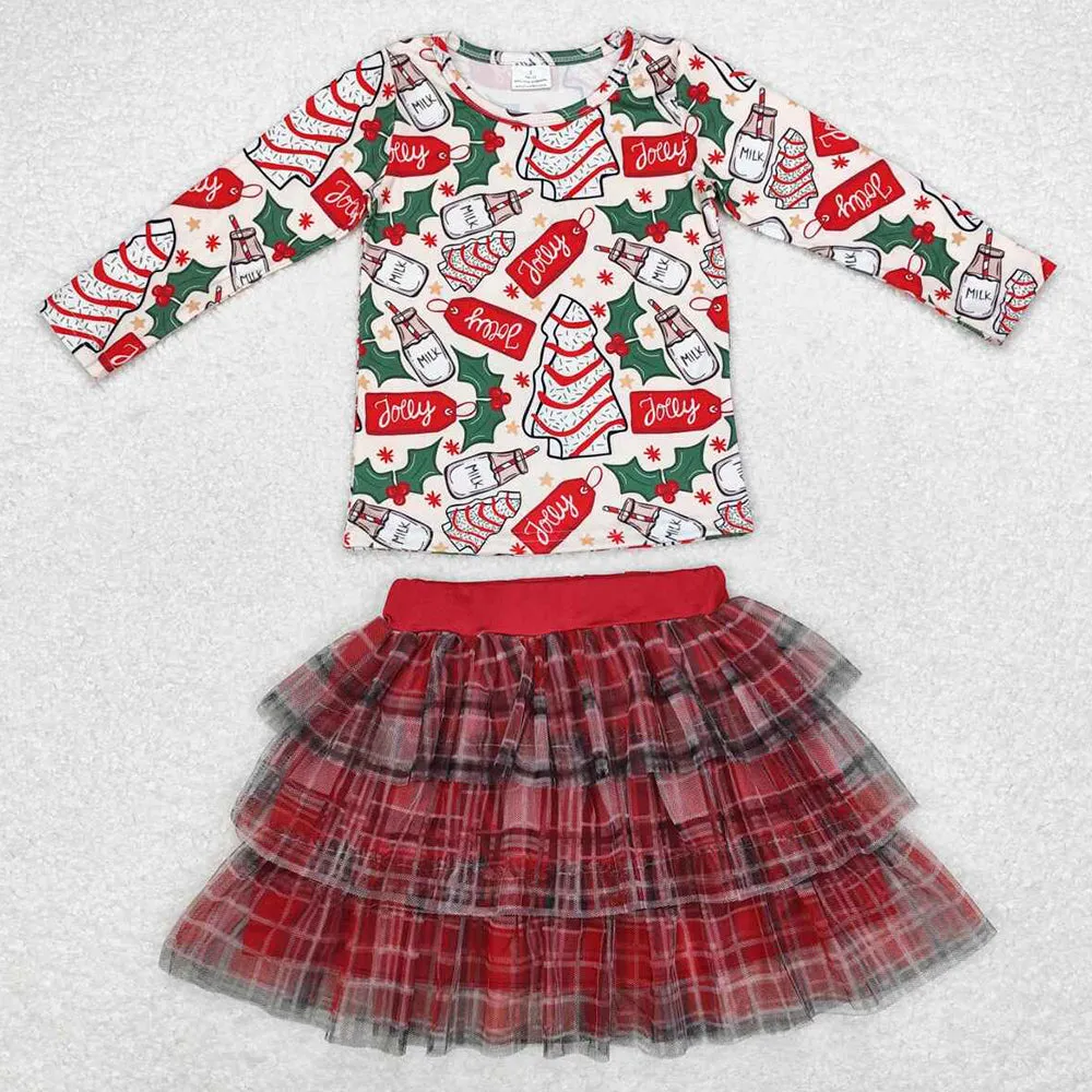 Baby Girls Clothes Christmas Cake Top Ruffle Skirt Sets GLD0883