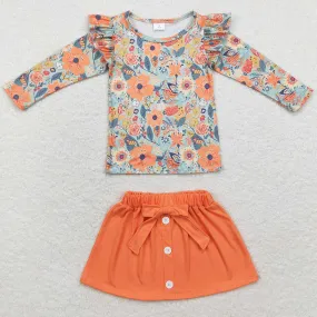 Baby Girls Clothes Fall Orange Flowers Shirts Skirt Sets GLD0591