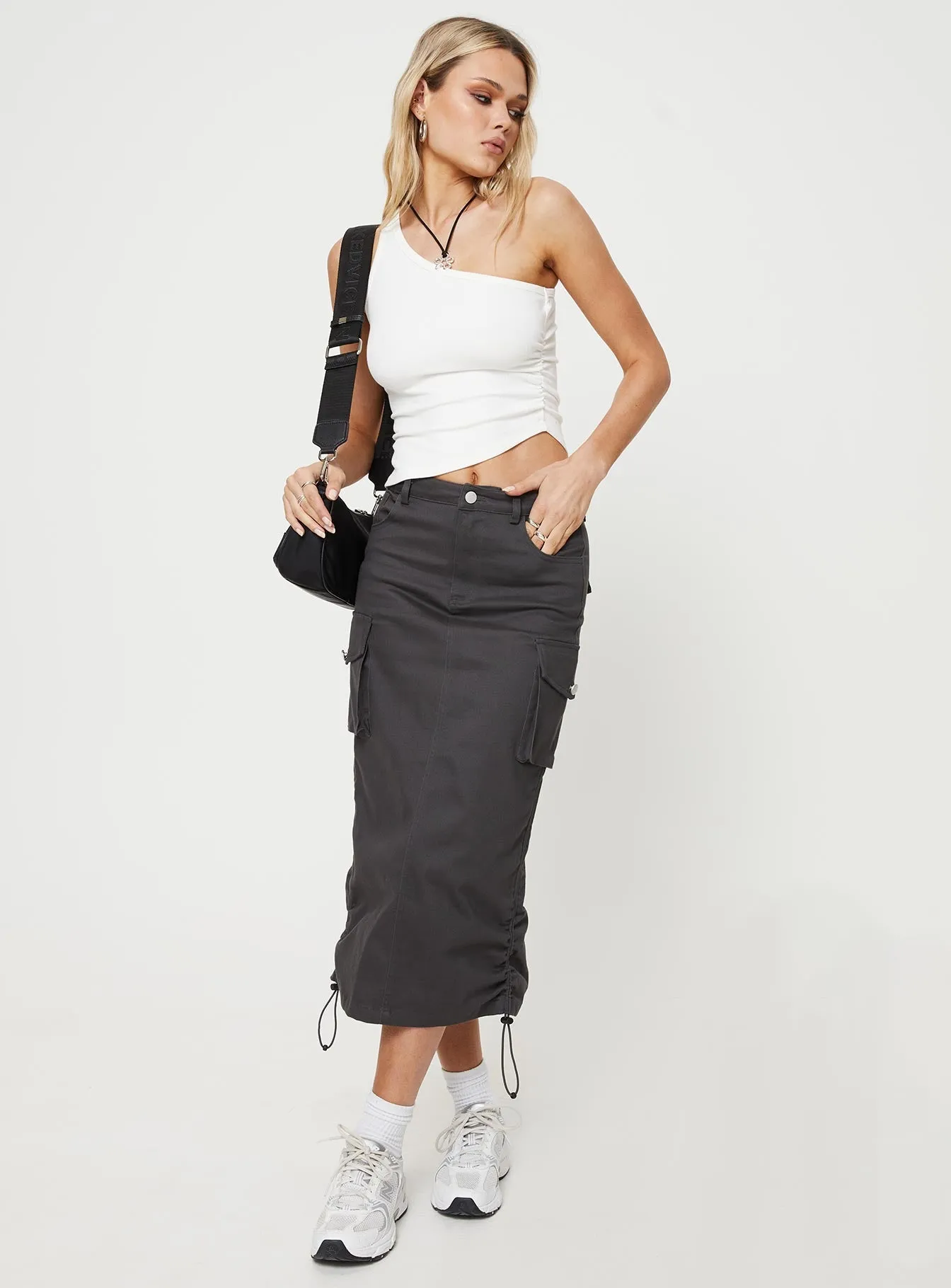 Bellows Cargo Midi Skirt Washed Black