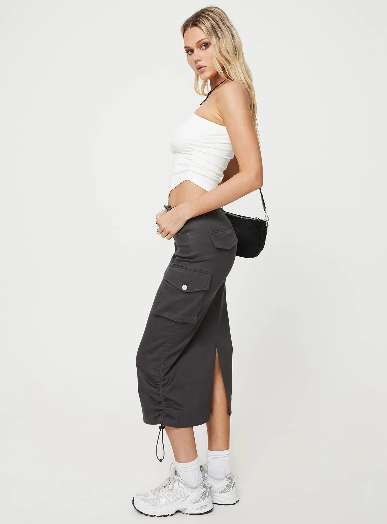 Bellows Cargo Midi Skirt Washed Black