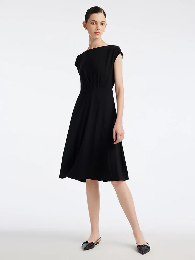 Black Acetate Slash Neck Midi Dress