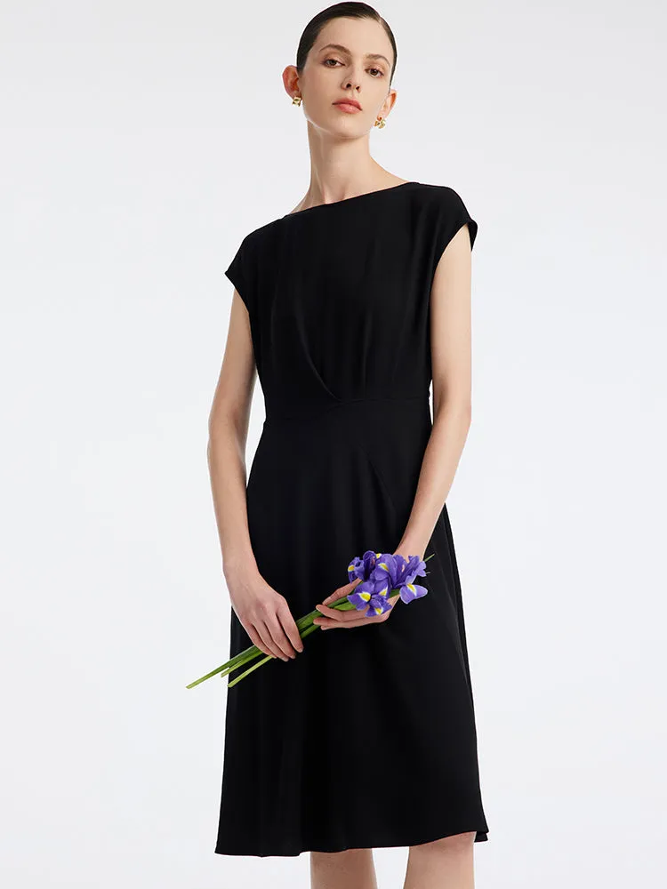 Black Acetate Slash Neck Midi Dress