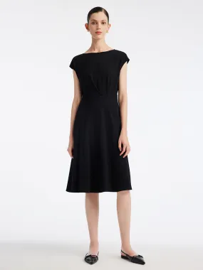 Black Acetate Slash Neck Midi Dress