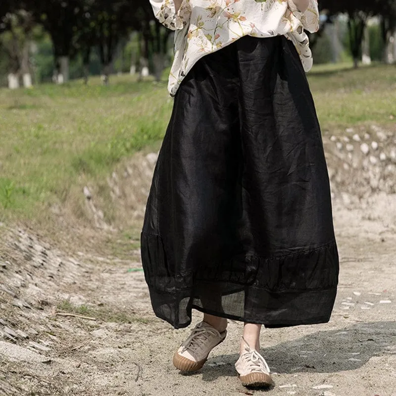 Black Linen Midi Skirt