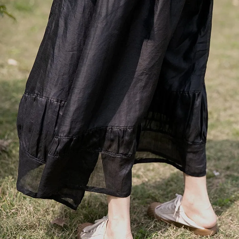 Black Linen Midi Skirt