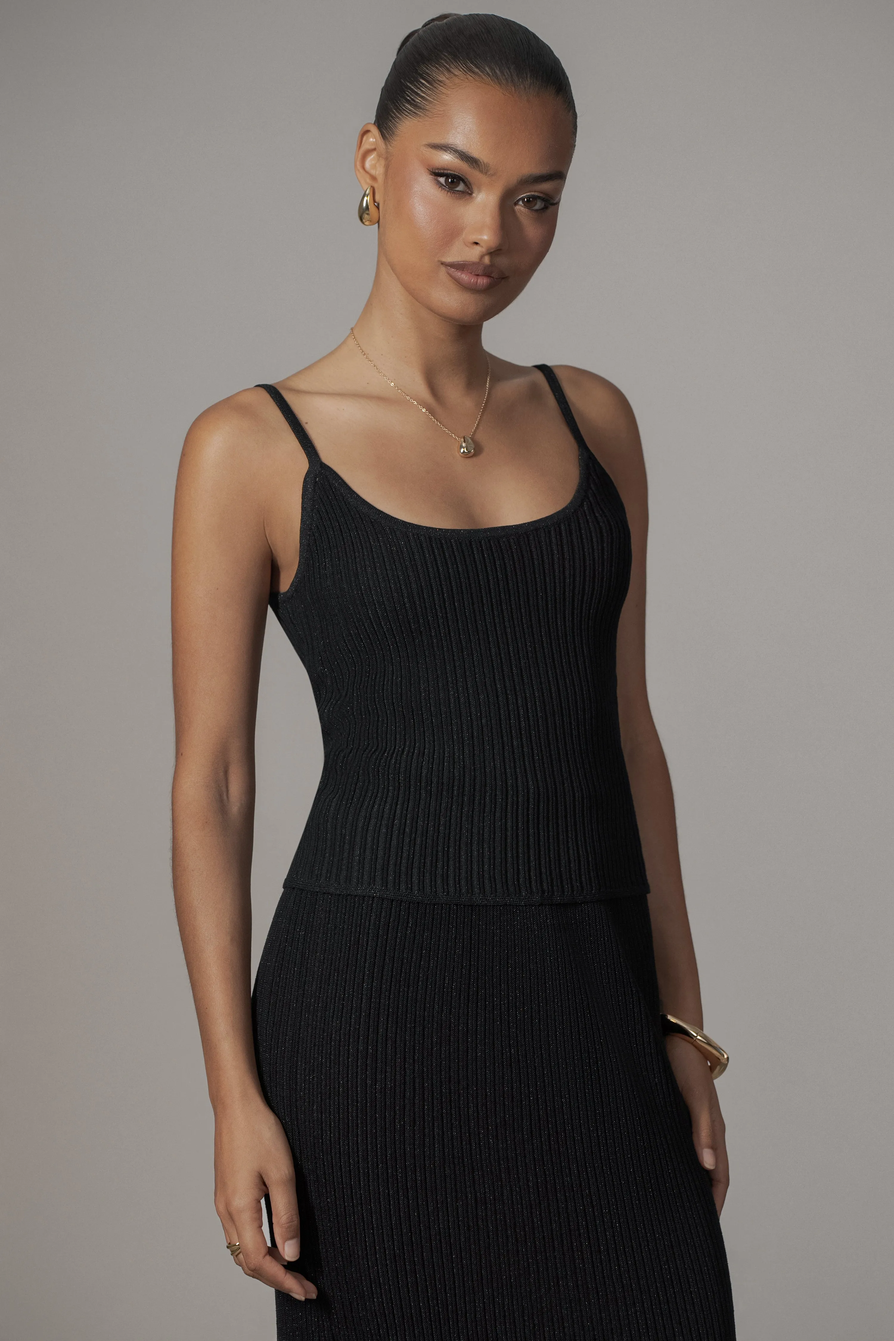 Black Serena Ribbed Skirt Set