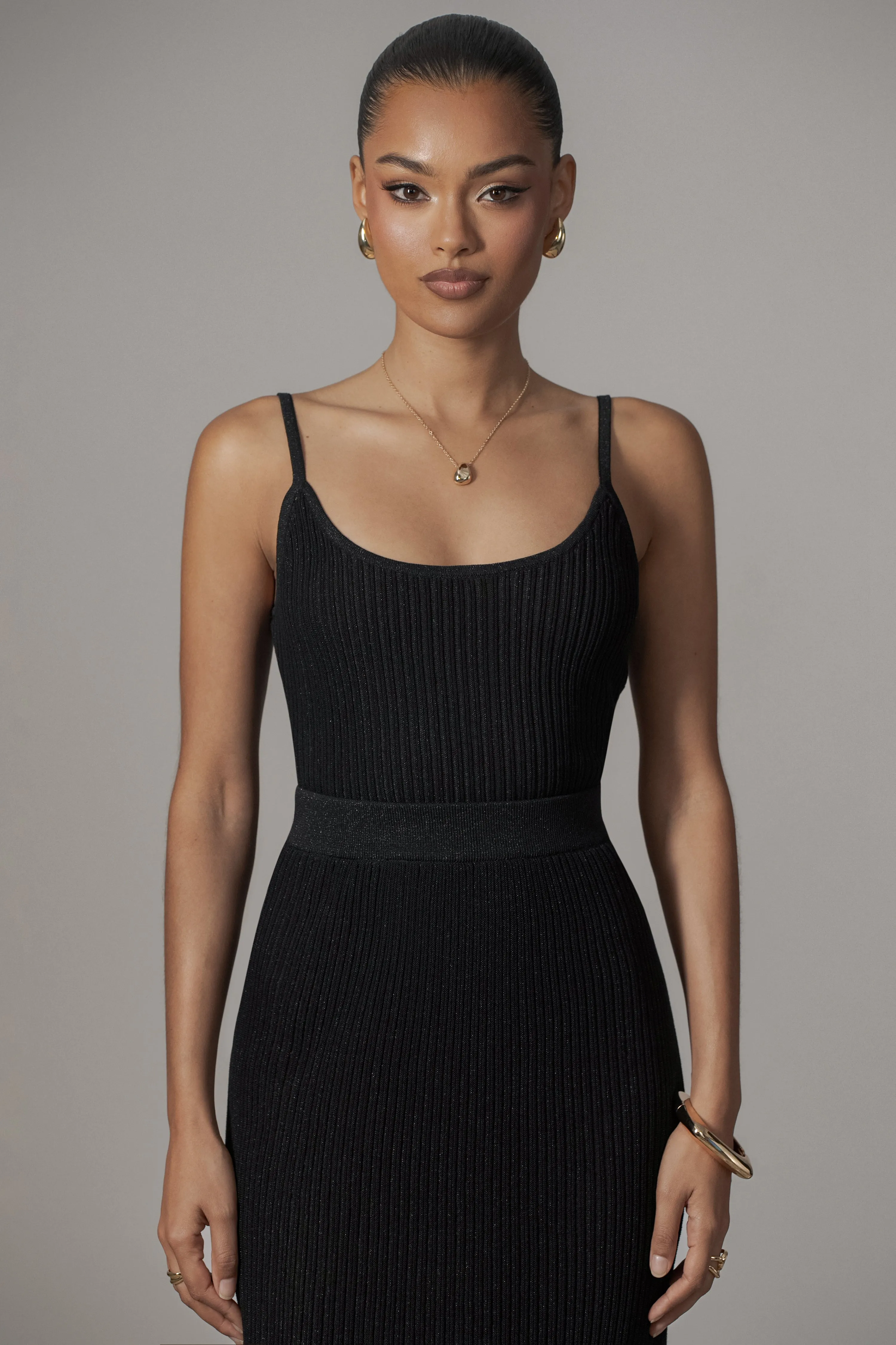 Black Serena Ribbed Skirt Set