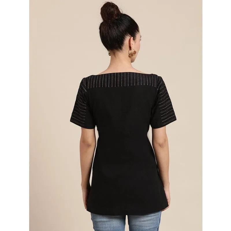 Black  Zari Drop Shoulder Top