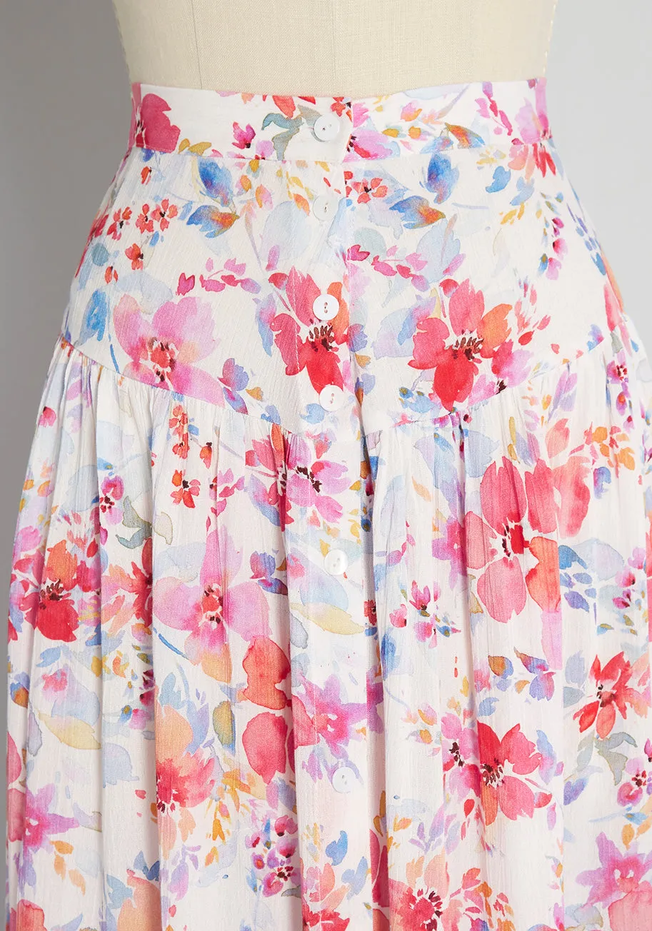 Blooming Watercolors Midi Skirt