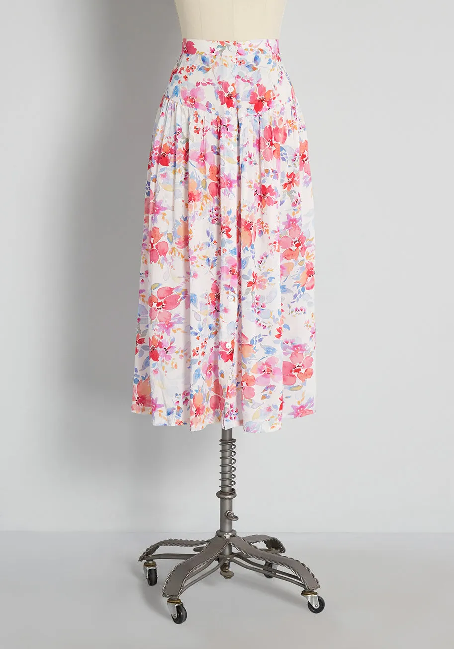 Blooming Watercolors Midi Skirt