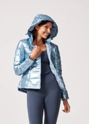 Blue Metallic Duck Down Puffer Jacket