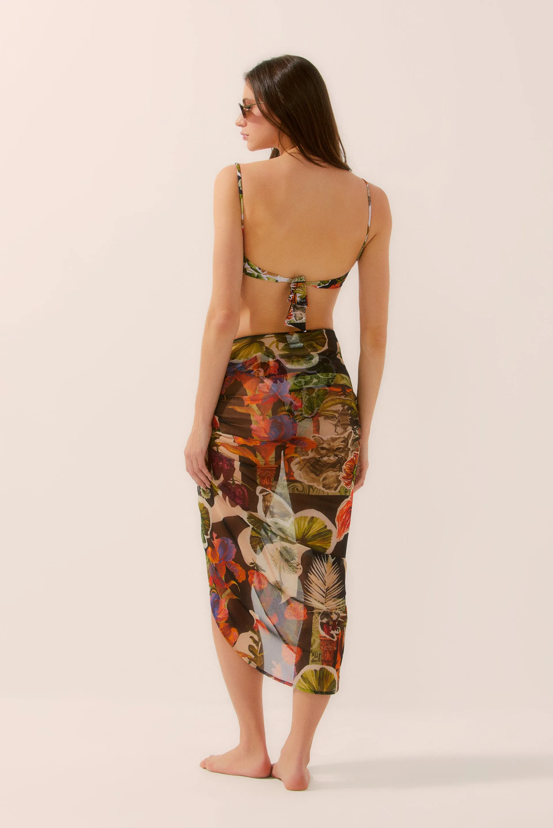 Botanic Collage Draped Midi Skirt E4267A1446