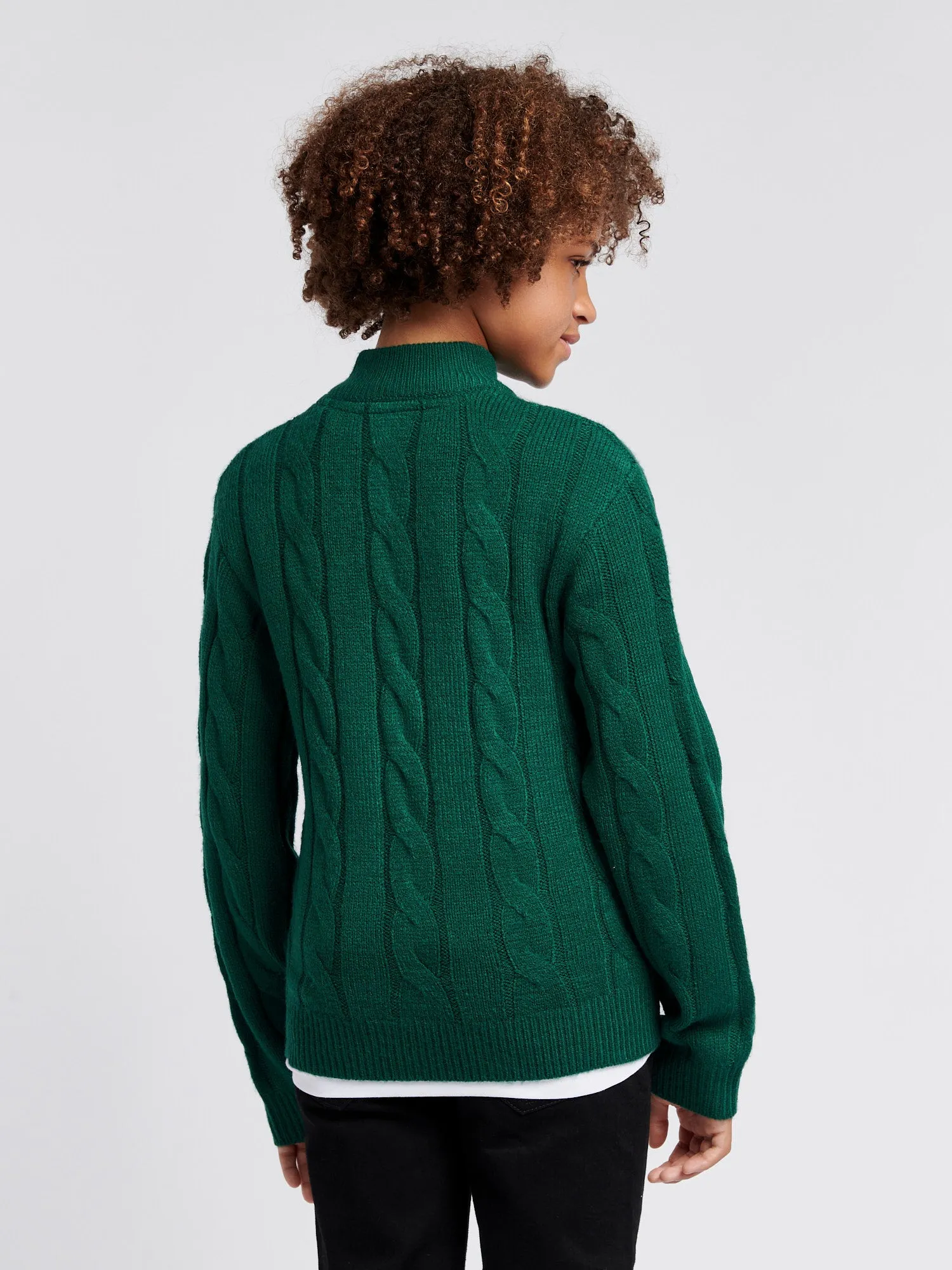 Boys Cable Knit Funnel Neck Jumper in Rain Forest