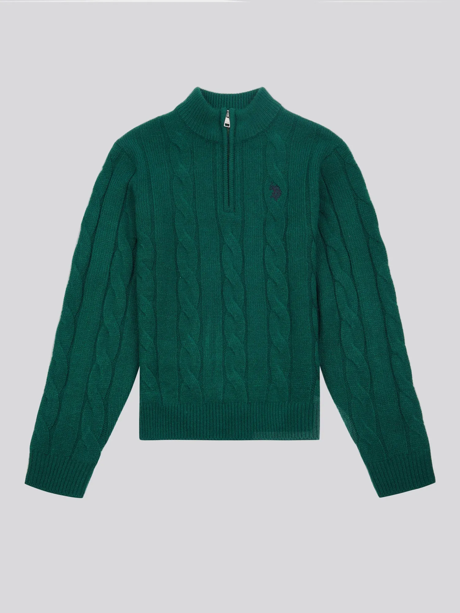 Boys Cable Knit Funnel Neck Jumper in Rain Forest