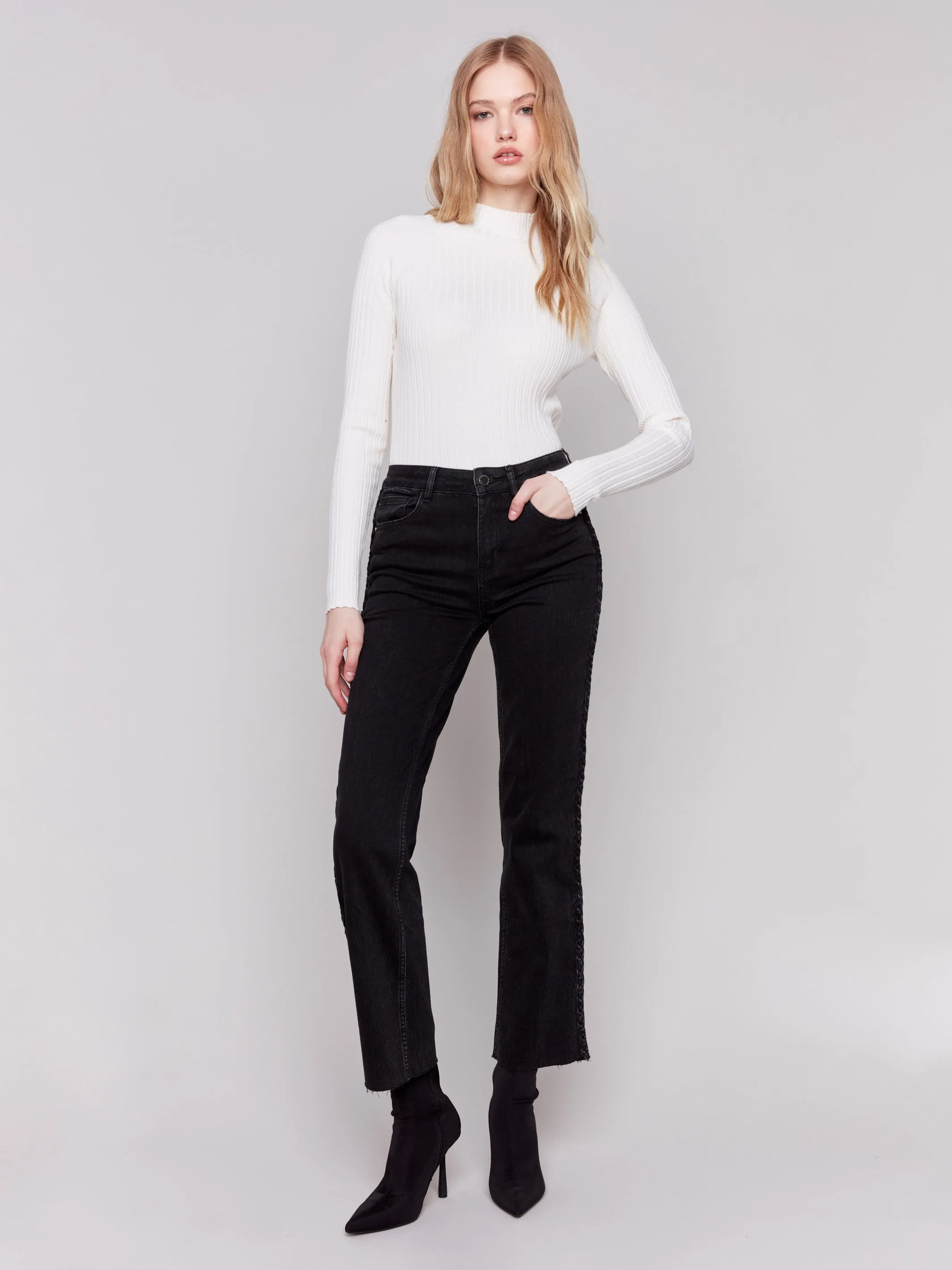 Braided Side Seam Jeans - Charcoal